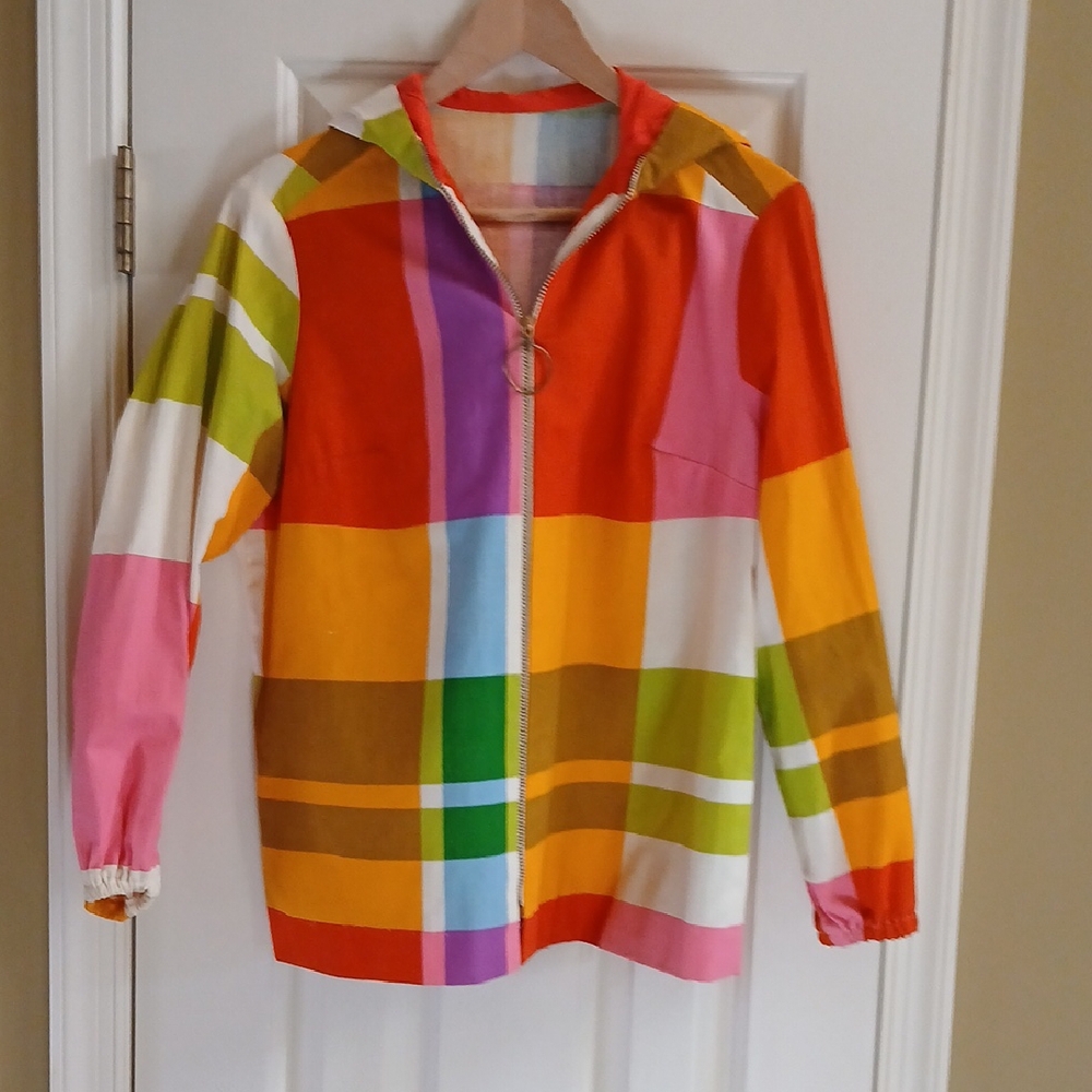VINTAGE 1960's Bill Atkinson Glen Of Michigan Colorful Plaid Zip-Up Jacket